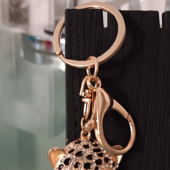 MINT Cheetah Gold Black Enamel Red & Clear Crystals Purse Charm Key Chain**NEW! - Picture 7 of 8